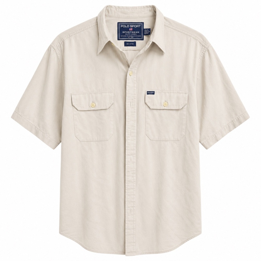 Polo Sport Ralph Lauren Shirt Mens XLarge Beige Sportsman Button Up Cotton VNTG